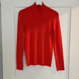 Nina Ricci Vibrant Red Ribbed Mock Neck Long Sleeve Top
